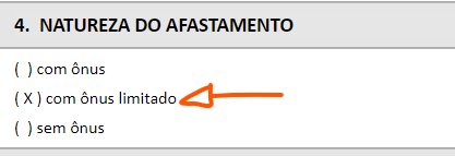 Print da tela do SEI com orientações para o preenchimento do ônus do afastamento para pesquisa